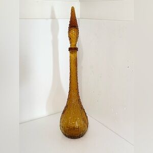 Empoli Amber Glass Decanter Genie Bottle Vintage 60s 70s MCM Retro Boho